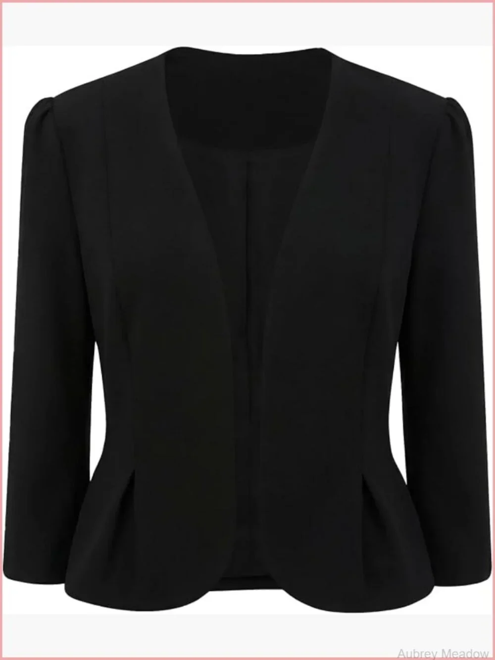 Open Front Peplum Blazer Crop Jacket 3/4 Sleeve Suit Jacket